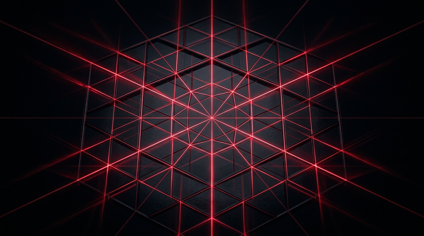 Dark luxury geometric obsidian grid lines with crimson lasers