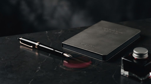 Minimalist still life on dark marble desk